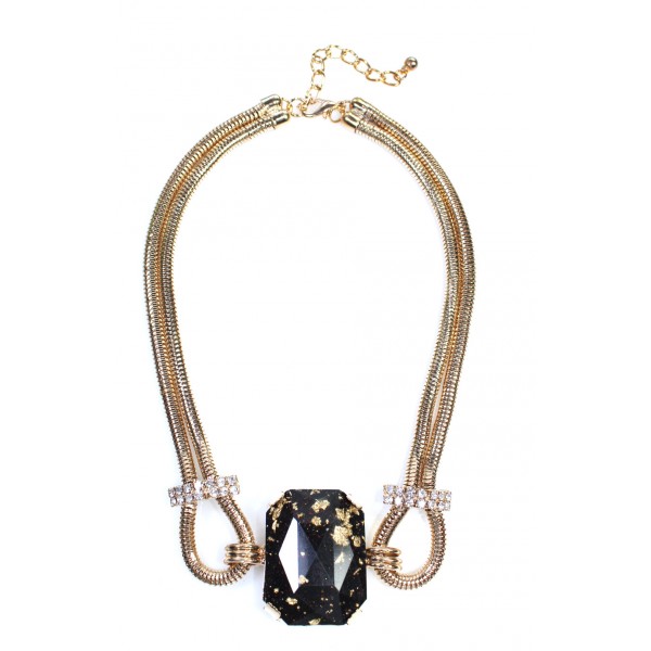 Onyx Stone Gold Flakes Statement Necklace